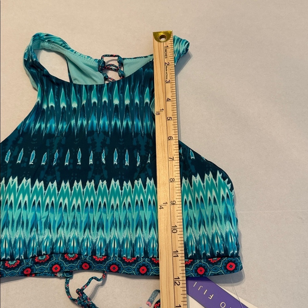 Radio Fiji Women's Yantra High-Neck Bikini Top NEW in Teal Ikat Print Size Large - Picture 4 of 7